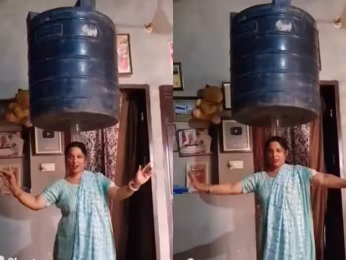 Funny Dance Video: Video of a woman dancing while balancing a water tank on her head