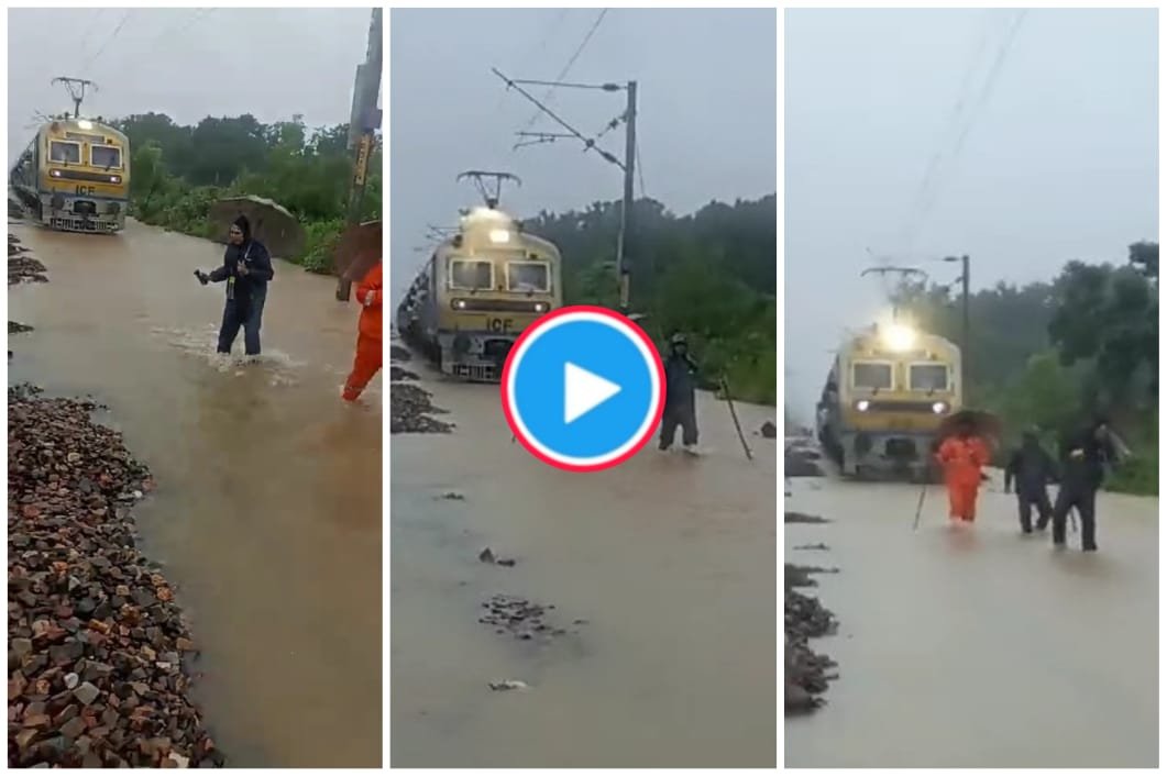 Train Ka Video: When the railway track was filled with water and then the train had to show the way.