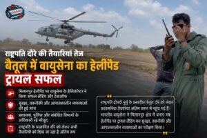 Air Force Helicopter Trial | राष्ट्रपति दौरे से पहले बैतूल में वायुसेना का ट्रायल, मिलानपुर हेलीपैड पर उतरा हेलिकॉप्टर